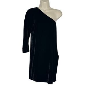 Theory Size 2 Woman's Black Velvet Silk One Shoulder Sheath Cocktail Party Dress